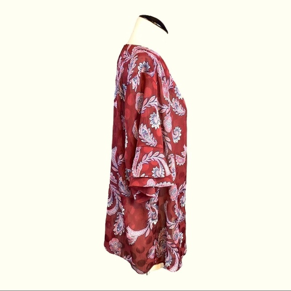 large blouse NWT size large flutter sleeve Ivanka trump burgundy paisley boho - Picture 2 of 8